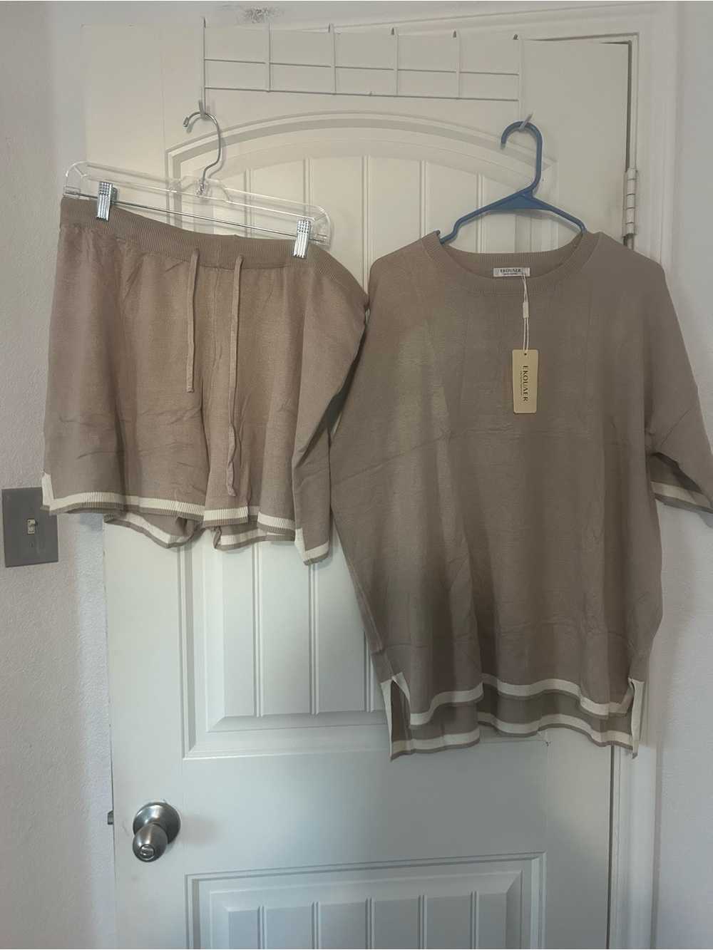 Light Brown Knit Top and Shorts Set - Unbranded